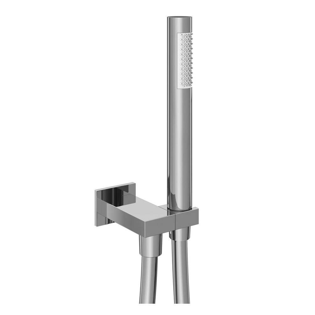 Product cut out image of the Abacus Emotion Chrome Handset with Hose, Square Wall Outlet & Holder